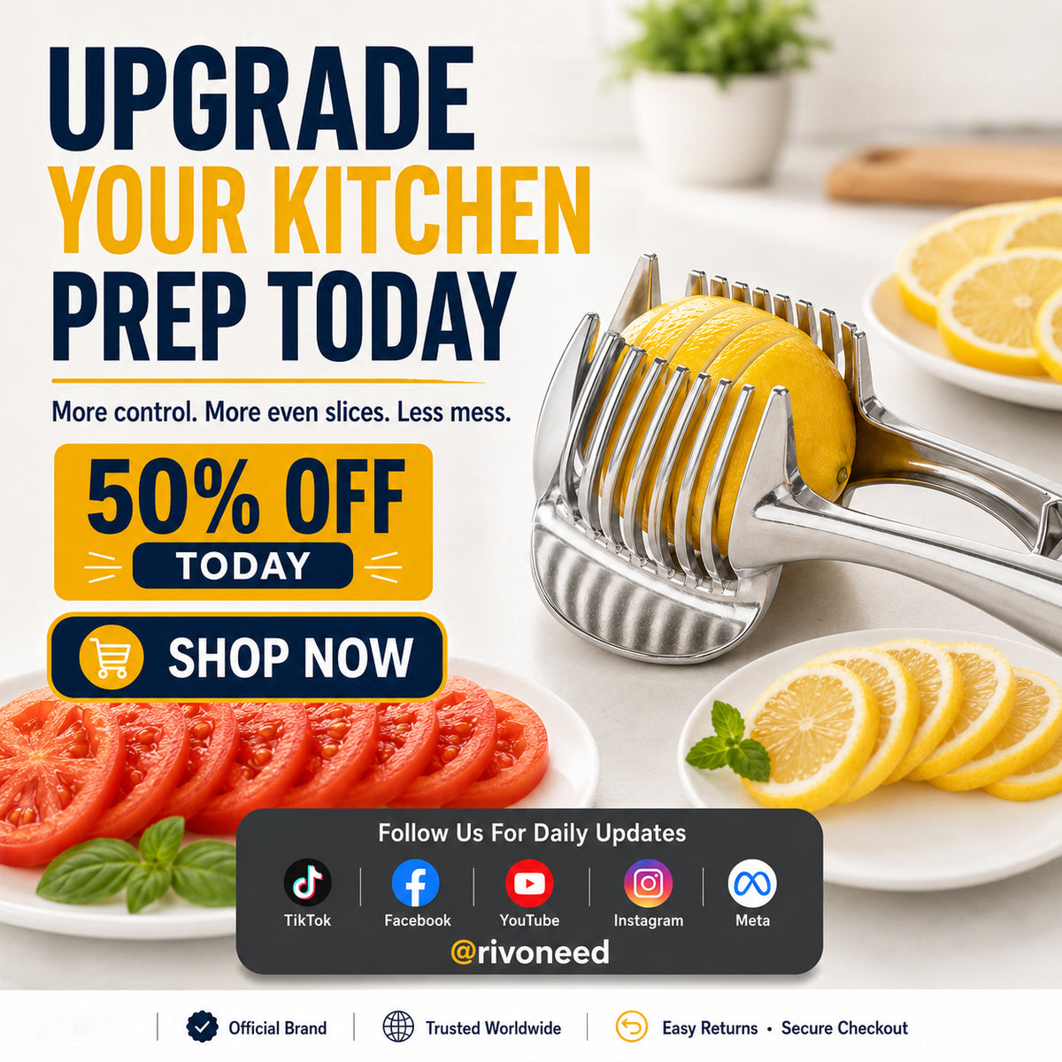 🍋50% OFF NOW! Creative Kitchen Slice Cutting Tool, Food‑Grade Aluminum Alloy Hand‑Held Slicer, Quick Slicing Holder for Lemon, Tomato, Onion & Soft Fruits Vegetables
