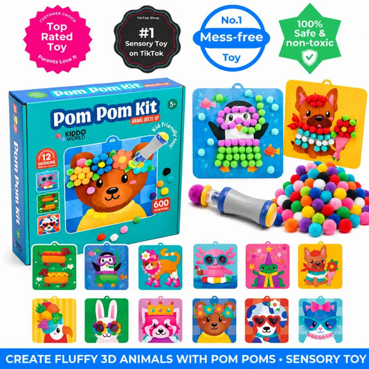 Pom Pom Kit l Create Magical 3D Animals with Fluffy Pom Poms, No Mess! (5+ years)
