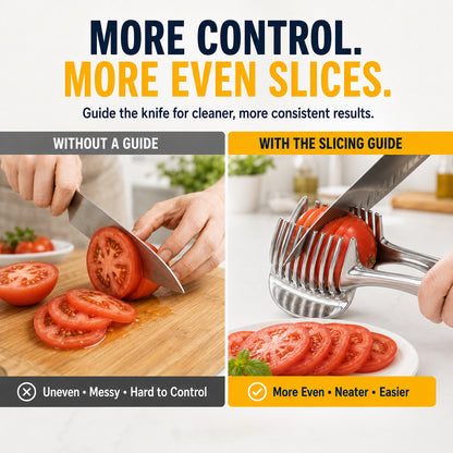 🍋50% OFF NOW! Creative Kitchen Slice Cutting Tool, Food‑Grade Aluminum Alloy Hand‑Held Slicer, Quick Slicing Holder for Lemon, Tomato, Onion & Soft Fruits Vegetables