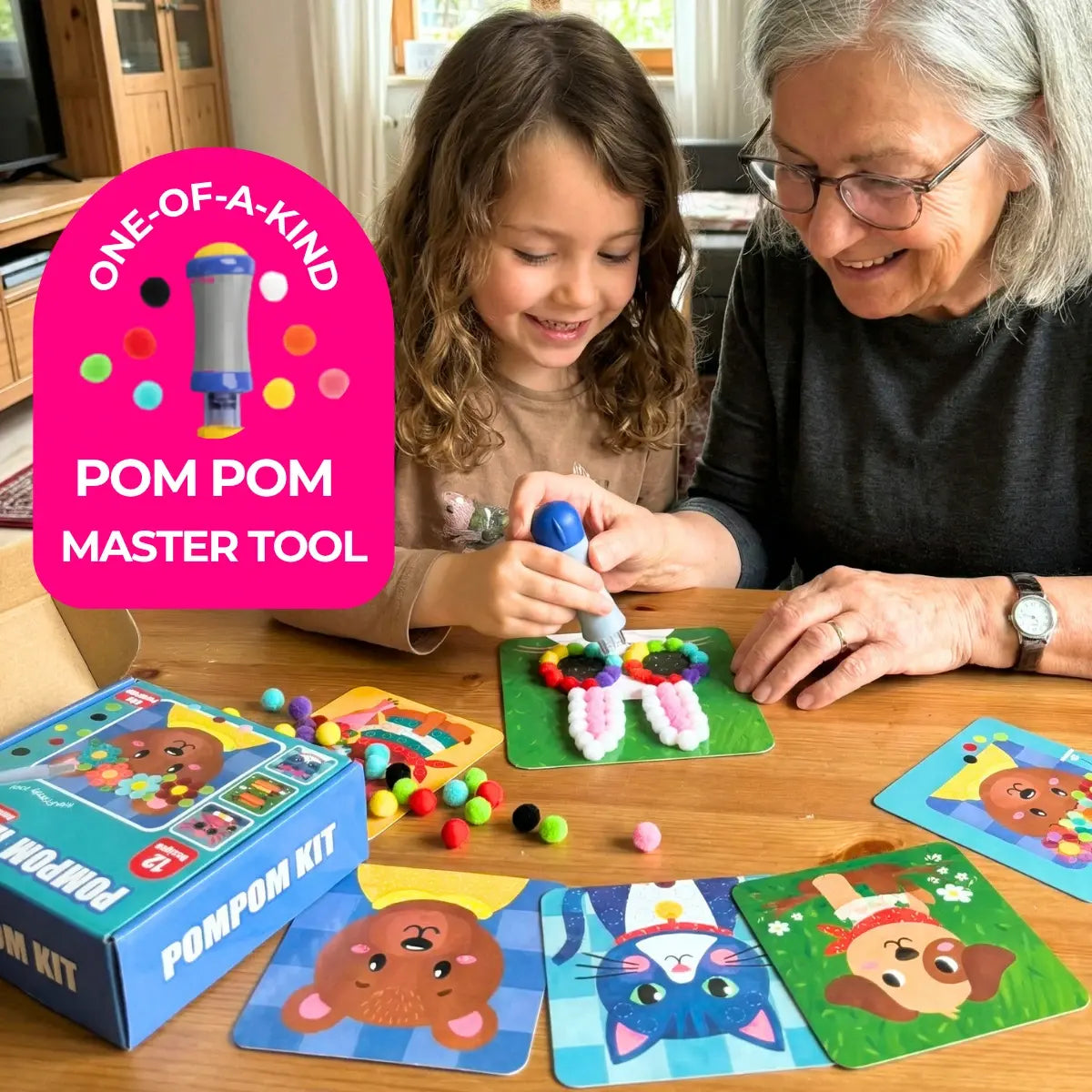 Pom Pom Kit l Create Magical 3D Animals with Fluffy Pom Poms, No Mess! (5+ years)