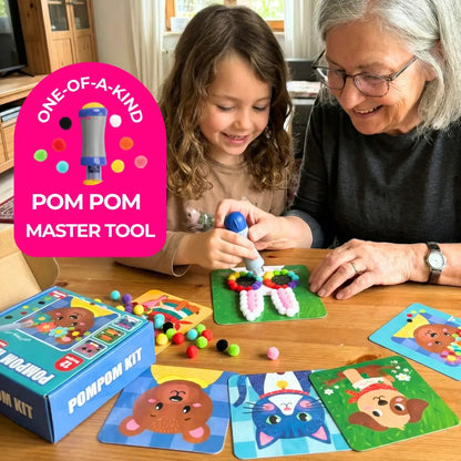 Pom Pom Kit l Create Magical 3D Animals with Fluffy Pom Poms, No Mess! (5+ years)