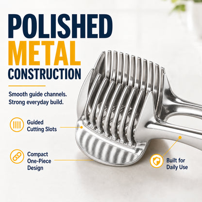 🍋50% OFF NOW! Creative Kitchen Slice Cutting Tool, Food‑Grade Aluminum Alloy Hand‑Held Slicer, Quick Slicing Holder for Lemon, Tomato, Onion & Soft Fruits Vegetables