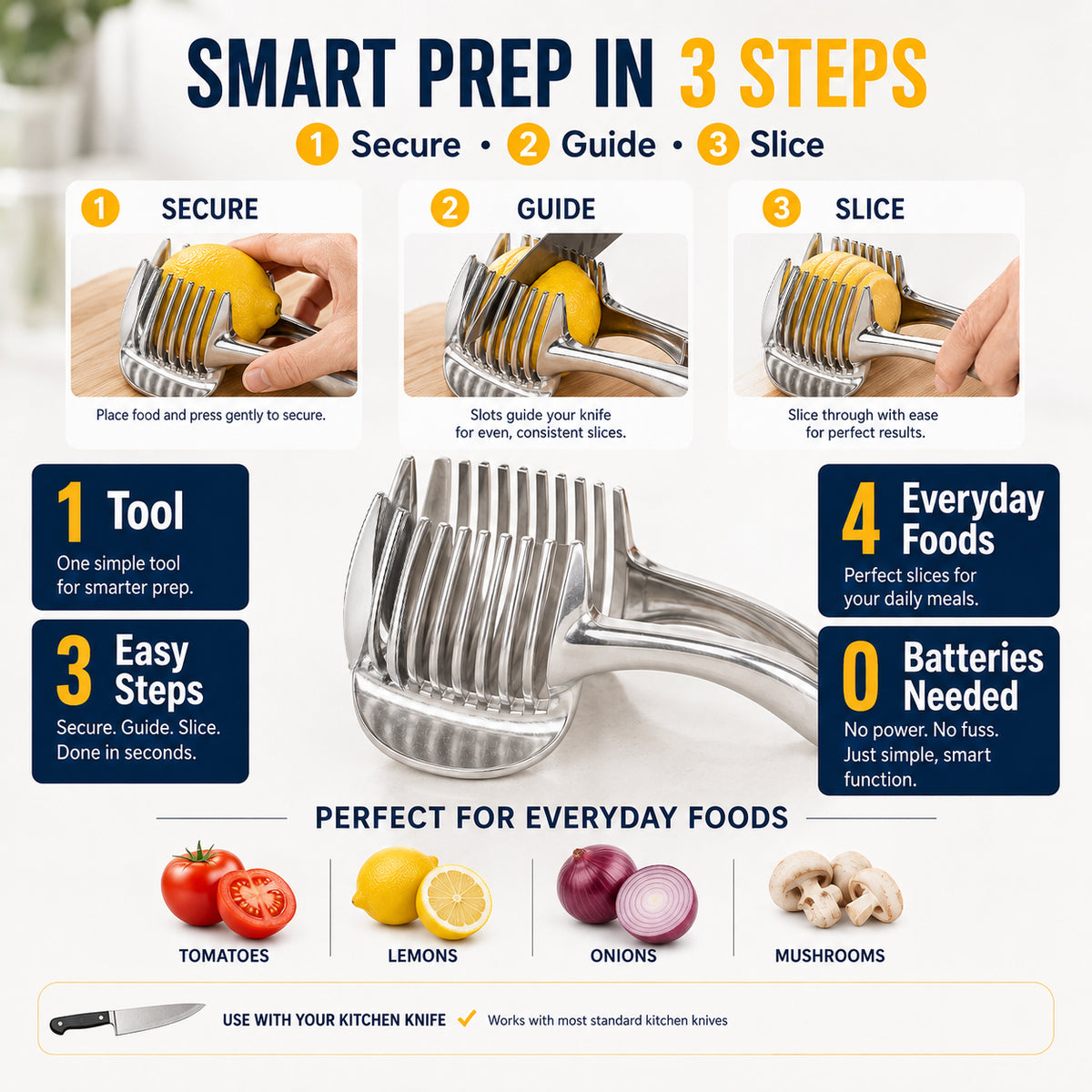 🍋50% OFF NOW! Creative Kitchen Slice Cutting Tool, Food‑Grade Aluminum Alloy Hand‑Held Slicer, Quick Slicing Holder for Lemon, Tomato, Onion & Soft Fruits Vegetables