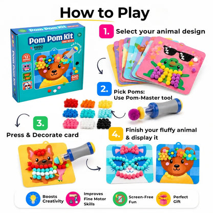 Pom Pom Kit l Create Magical 3D Animals with Fluffy Pom Poms, No Mess! (5+ years)